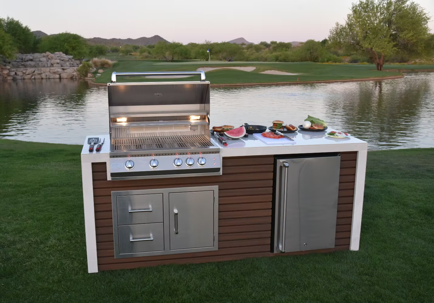 Pro Shiplap Outdoor Kitchen with Waterfall Edge