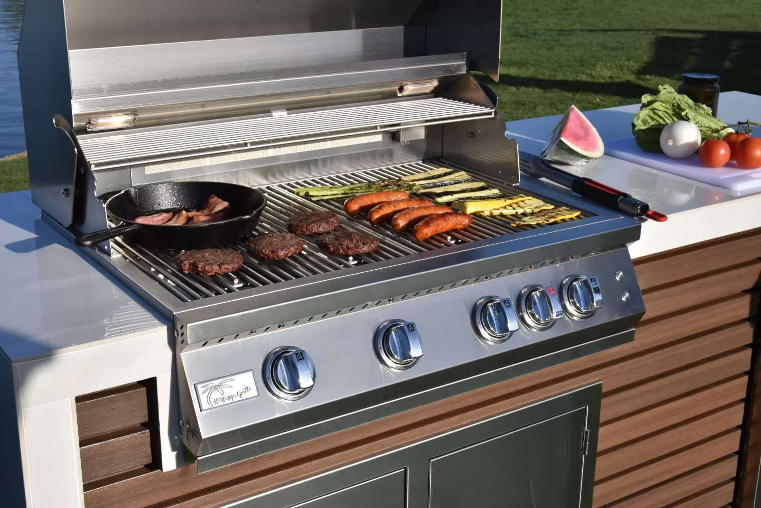 Pro Shiplap Outdoor Kitchen with Waterfall Edge